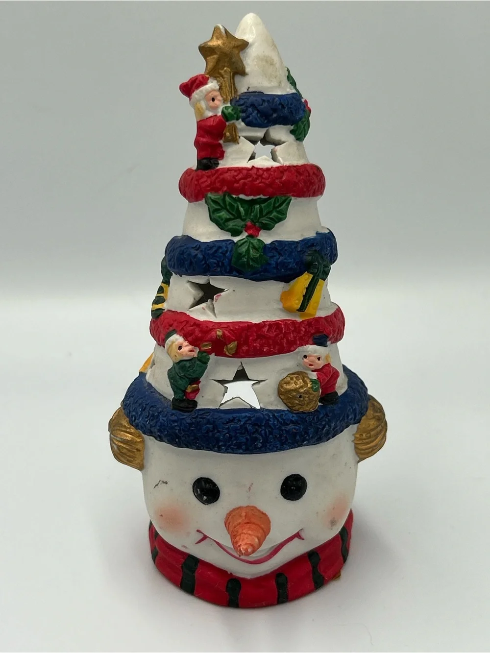 Festive Snowman Tree Holiday Accent - White, Red, Blue, Gold